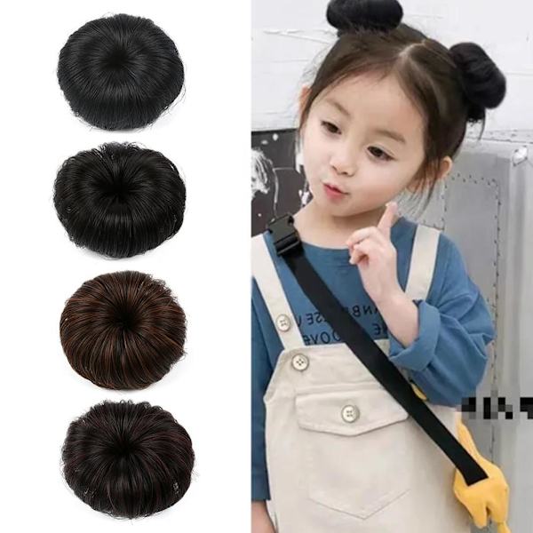 1 st Mode Söt Peruk Hårspännen För Barn Håraccessoarer Barns Köttbulle Huvud Peruk P1O8 black 1pc