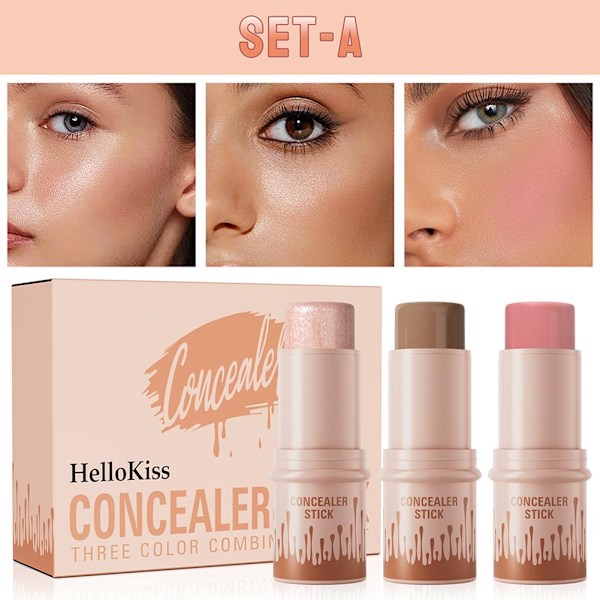3 st Contour & Highlighter & Blush Stick, Contour Beauty Kit C set  6g*3