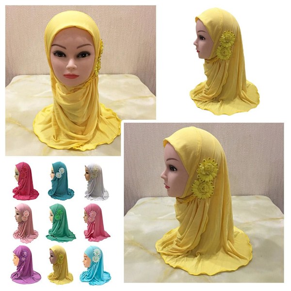 MUSLIMSKA BARN FLICKOR HIJAB ISLAMISK HUVUDDUK BARN HIJAB PÅ Pink-1 1pcs