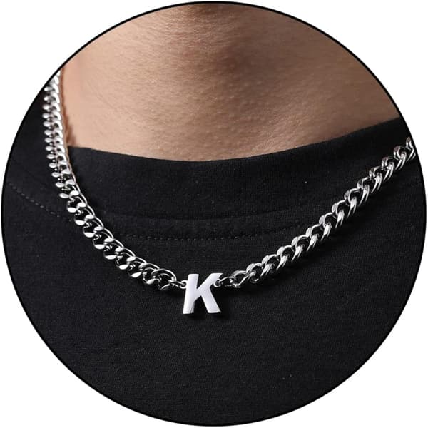 Silver Initial Cuban Link Kedjehalsband för Pojkar, Män, Kvinnor