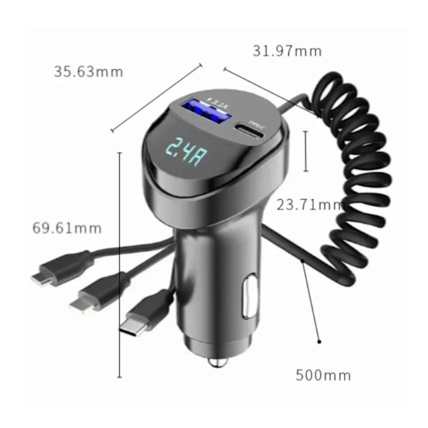 Billaddare 55W 2 Portar USB Snabb Billaddare för Telefon med Spänningsdisplay V1I V4D3