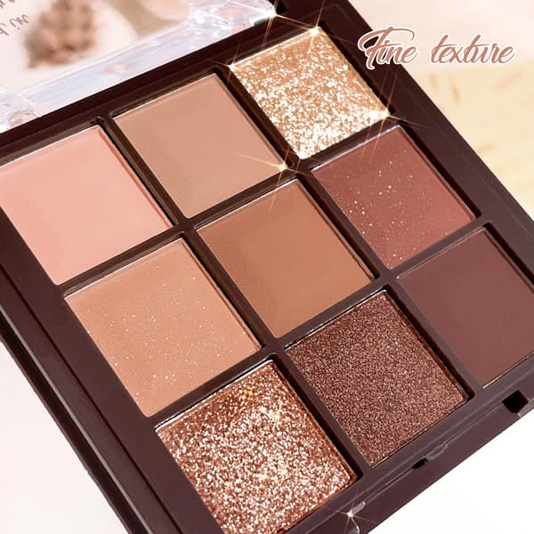 9-färgs chokladögonskuggspalett - Krämig matt & skimmer, blandbara vardagsneutraler, resevänlig kompakt