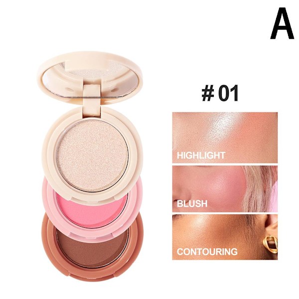 Highlight Blush Contour, 3-i-1 Makeup Palette 6g 01# one size