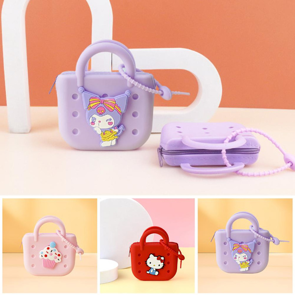 Mini-plånbok för kvinnor i silikon, myntväska, telefonförvaring, hål, nyckel, gör-det-själv, tecknad väska A1n6 Purple One size