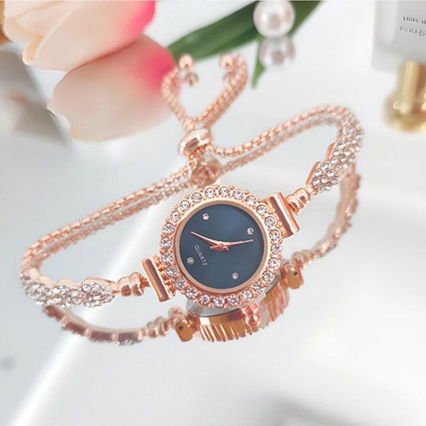 Ny Trendig Rund Damklocka med Justerbart Armband Golden One size