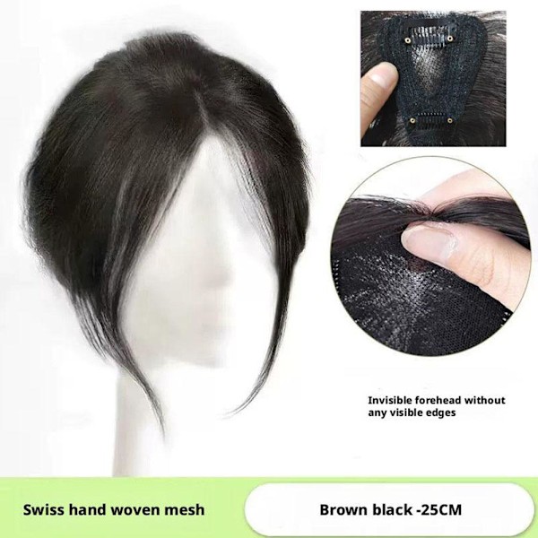 Äkta Hår Perukdel Handvävd Schweizisk Mesh Huvud Ersättningsdel brown black 1pcs