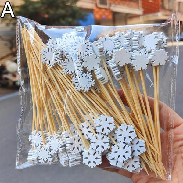 WAGA 50-pack Julcocktailspett, Julmatspett Tomte White snowflakes 50pcs