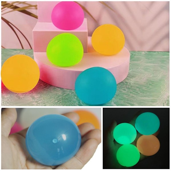 Luminous Sticky Wall Balls Taklampa Stress Relief Squishy Leksaker Gl random colorB 6cm