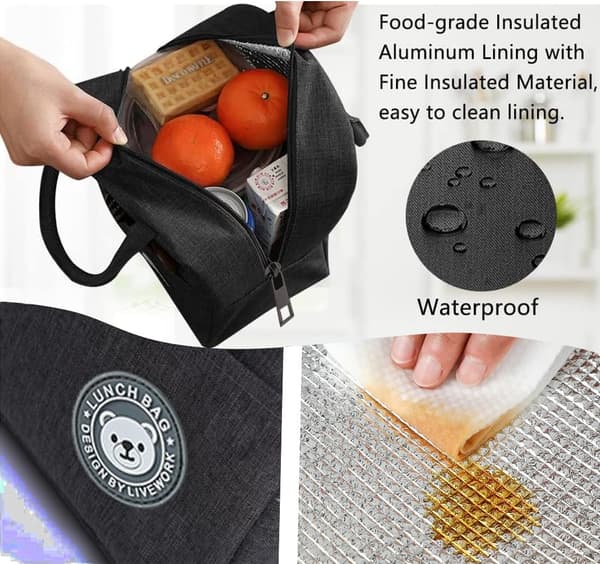 Liten 6L isolerad lunchväska med foliefoder, mini isolerad väska, isolerad lunchlåda med foliefoder, bärbar isolerad väska, vikbar, lämplig