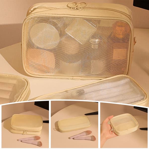 Dame Makeuptaske Mesh Rejseopbevaringstaske E7J0 White MB