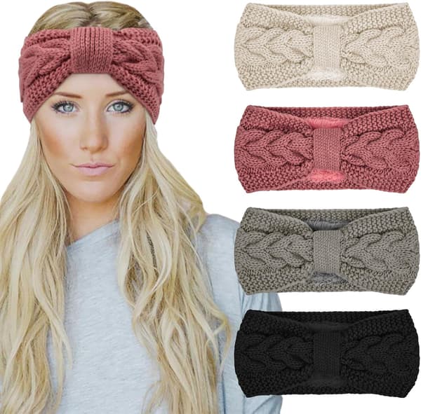 2-pack virkade stickade vinterpannband med knappturban