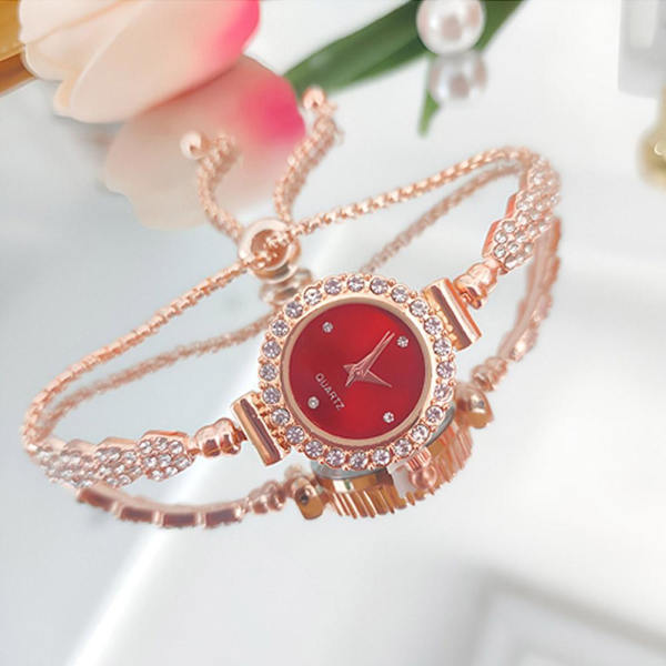 Ny Trendig Rund Damklocka med Justerbart Armband Rose Golden Red