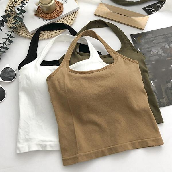 Linne, rygglöst med inbyggda bh-inlägg, Sling Vest Top Q9C7 I9T1 Khaki One size