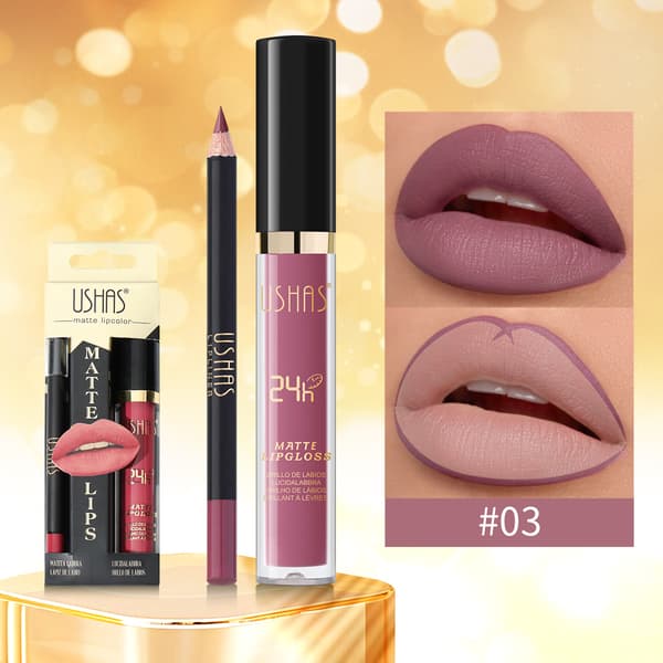 Gold Series Lipgloss + Læbeblyant Sæt, Mat Læbestift & Lipgloss CS386A+B