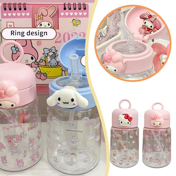 400ml Sugrör Vattenkopp Cinnamoroll Kuromi Melody Sugrör Utomhus Portabel Vattenflaska Kopp Spelare C1v2 pink rabbit 400ml