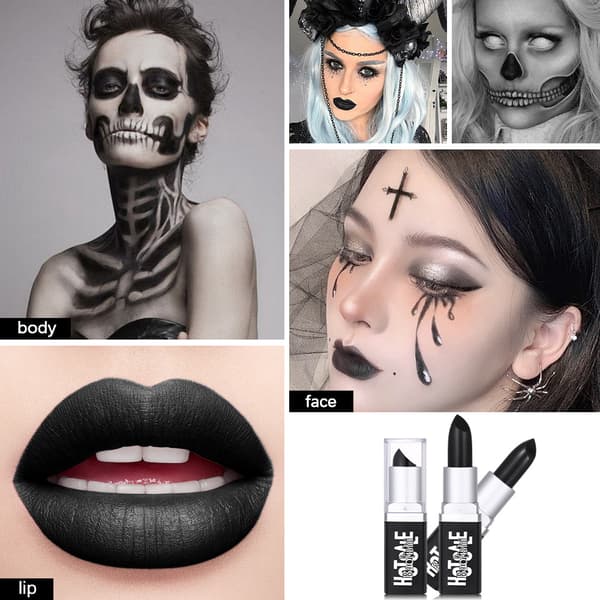 Sort Halloween Læbestift - Mørk Mat Læbefarve til Festlig Makeup black