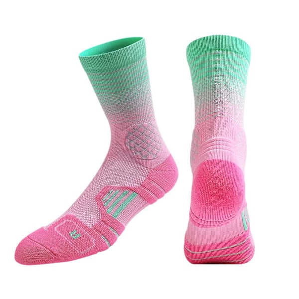 1 Par Gradient Basketbollstrumpor Handdukbotten Elite Strumpor Profes Pink green 1pair