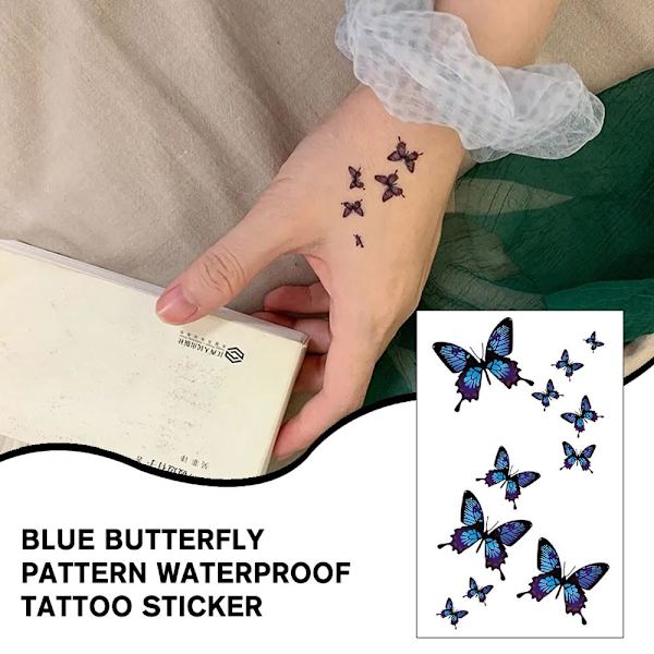 Blå Fjäril Mönster Vattentäta Tatuering Dekaler T2C3