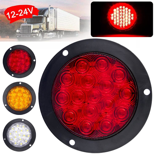 4 tum 16 LED Bakljus Bromsljus Rund Bakre Lampa Blinkers Stopp Varningsljus Backljus För U2Y7 Red One size 2pcs