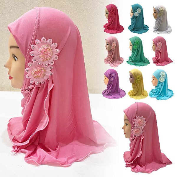 MUSLIMSKA BARN FLICKOR HIJAB ISLAMISK HUVUDDUK BARN HIJAB PÅ Pink-1 1pcs