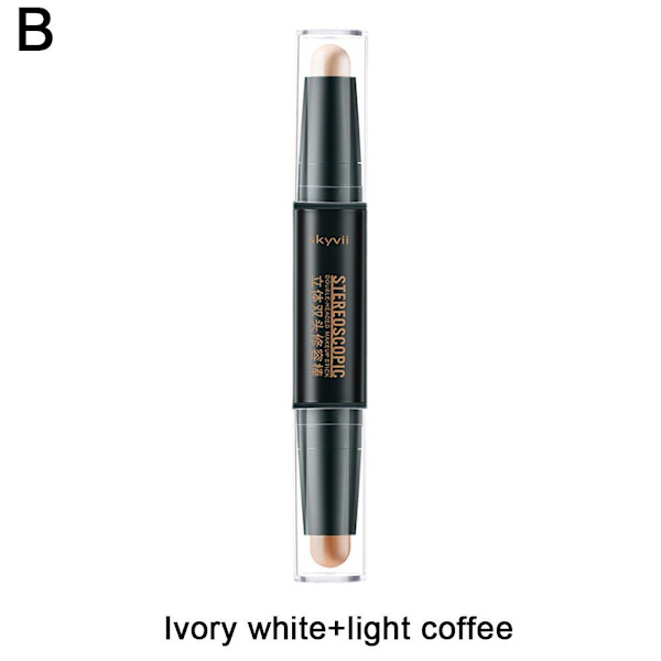 Dubbelsidig Makeup Foundation Highlighterstick Näsconcealer H  02 ivory white+light coffee 3.6g