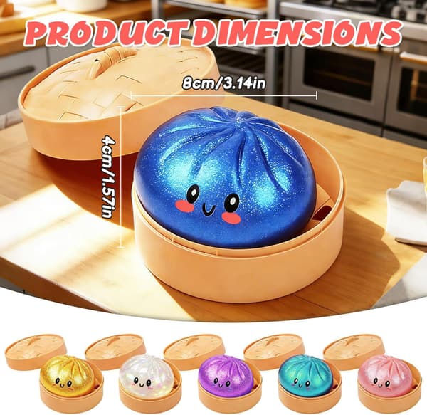 Dumpling Squeeze Legetøj, Glitter Dumpling Squeeze Legetøj med Æske, Sensorisk Stressaflastende Fidget Legetøj til Børn og Voksne, Beroligende Squeeze Legetøj til Autisme ADHD