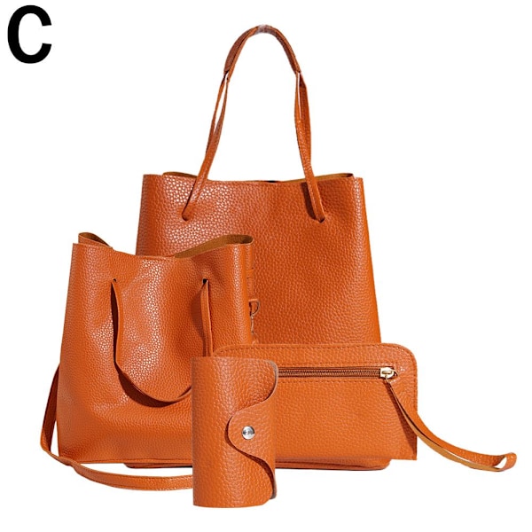4 st. Pendlarväska Kvinna Dam Handväskor Satchel Plånbok Tote Axelväska Brown onesize