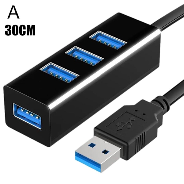 1 st USB 2.0 Hi-Speed 4-ports Splitter Hub för PC Notebook Svart/Vit black 30cm