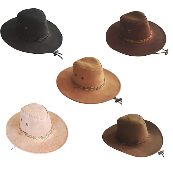 Hatt i hjortskinnssammet för män, stor fjäder, västerländsk repryttarhatt, cowboyhatt, formad hatt brown 58-60cm