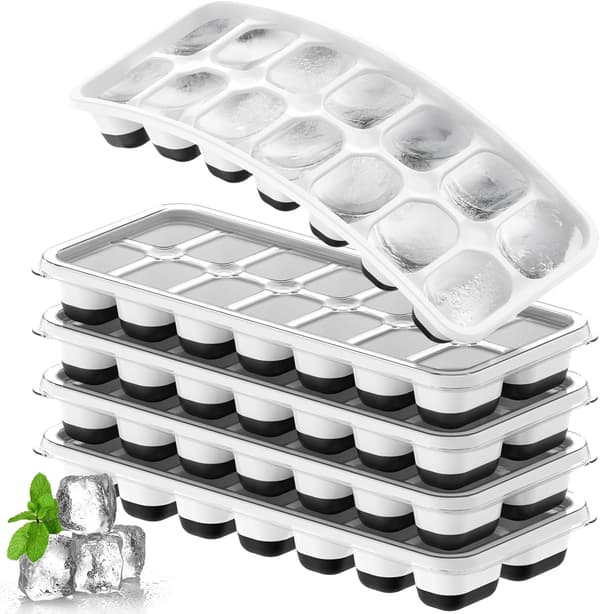 Isbitsform 5-pack, stapelbara isbitsformar i silikon med lock – Lätt att släppa, återanvändbar isbitsform, BPA-fri rektangulär isbitsform för cocktail