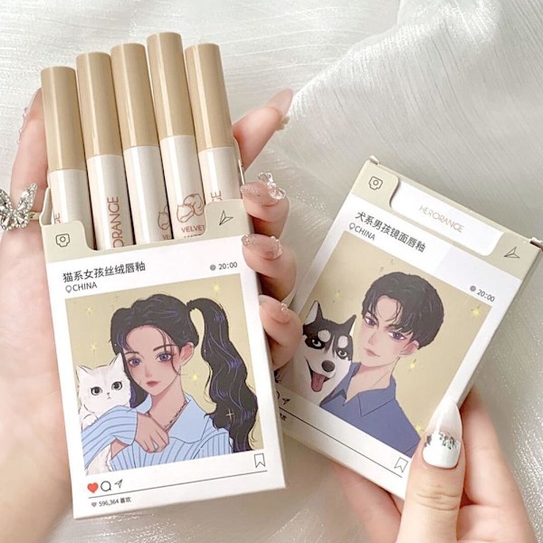 Läppglansset Matte Röd Ton för Läppar Makeup Varaktig Vatten Spegel Cat Mist Face Set one size