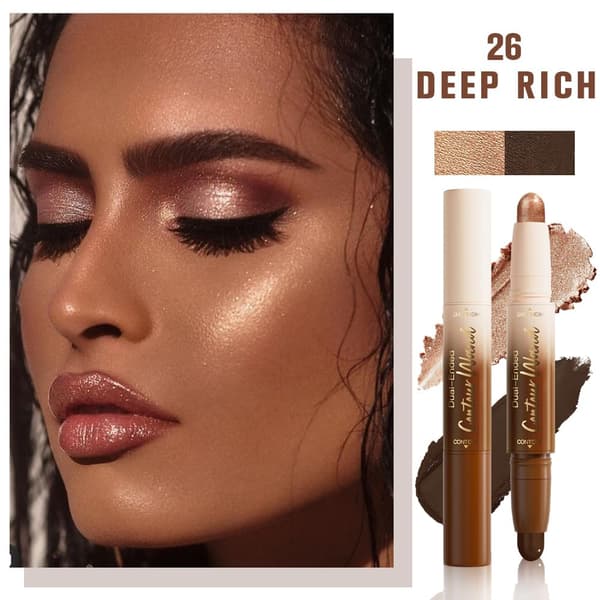 2-i-1 Ansiktshighlighter Luminizer Bronzer konturstift 26 Deep Rich