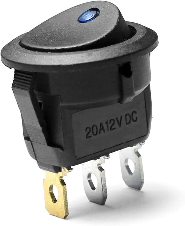 LED runda vippströmbrytare - blått ljus, ON-OFF, 20A 12V DC (5-pack)