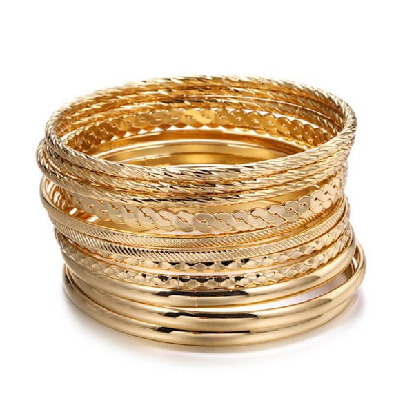 12 st/set Punk Kedjearmband Set för Kvinnor Boho Tjock Charm Armband Lot P A2W8 Gold One size