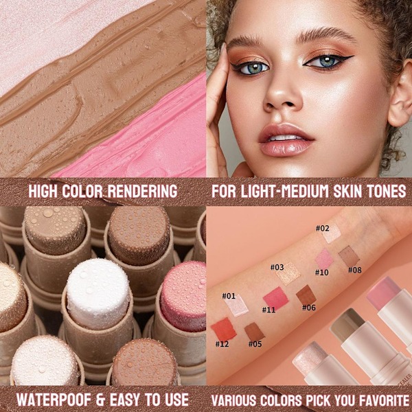 3 st Contour & Highlighter & Blush Stick, Contour Beauty Kit C set  6g*3