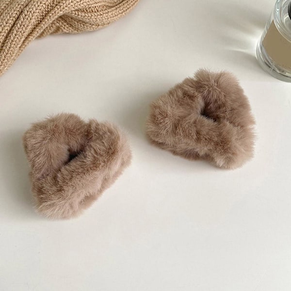 Hårklämmor med kattöron, luddiga triangelhårklämmor, små halkfria käkklämmor( White One size