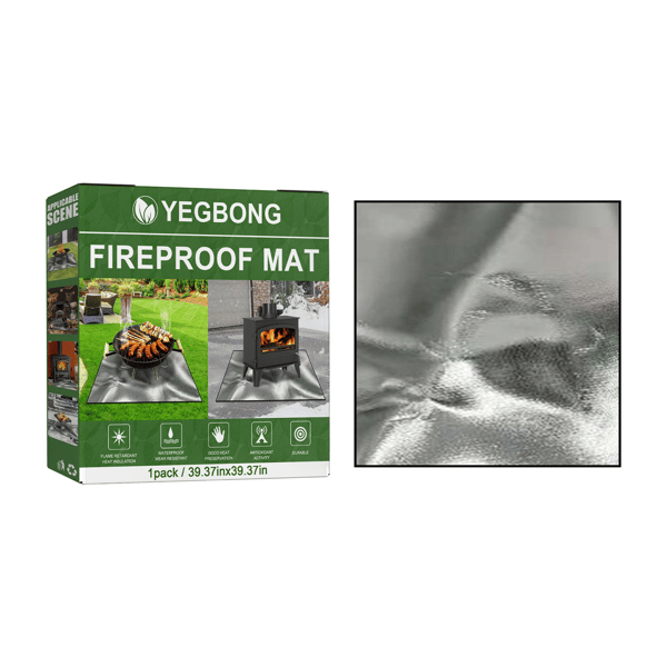 Brandsäker matta för utomhusgräsmattor, terrasser och grillar; silver rektangulär skyddsmatta.