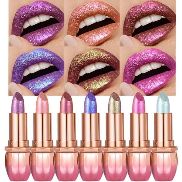 Lysende farveskiftende læbestift med glimmer og gradient metalliske nuancer #2