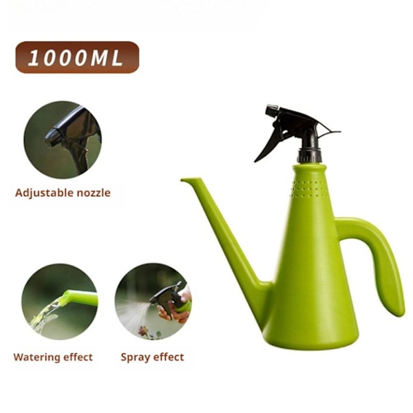 2 i 1 Vattenkanna med Spruta, 1 L Plast Dubbelverkande Sprin Green 1pcs