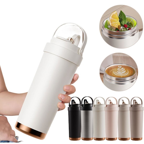 Dubbelväggig Keramisk Isolerad Mugg, Resemugg För Kalla Drycker milky white 750ml
