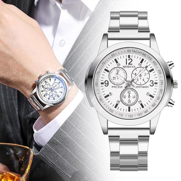 Mode Quartz Klocka Stålarmband Herrklocka Presentklocka T1E3 White One size
