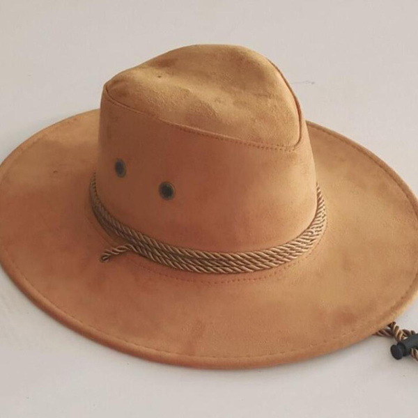 Hatt i hjortskinnssammet för män, stor fjäder, västerländsk repryttarhatt, cowboyhatt, formad hatt brown 58-60cm