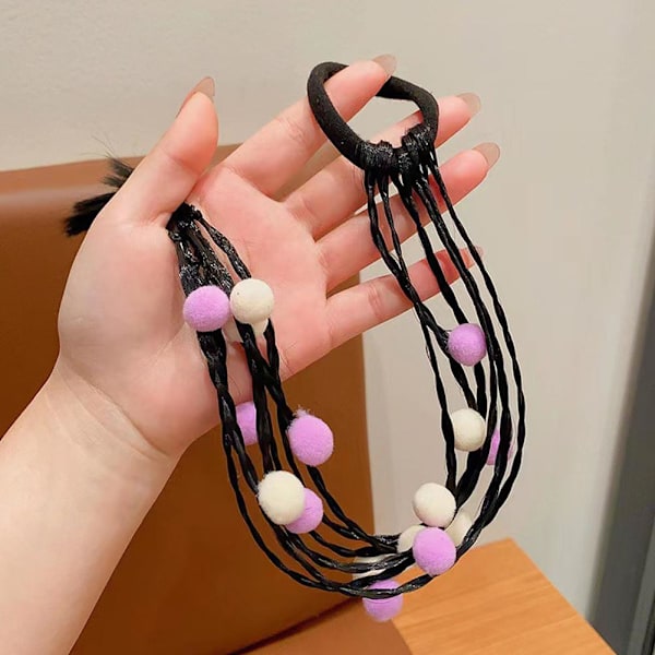 40cm Söt Tjej Färgglad Peruk Hårrep Prinsessa Fläta Hästsvans Elastiskt Hår O6B7 Purple and white one-size