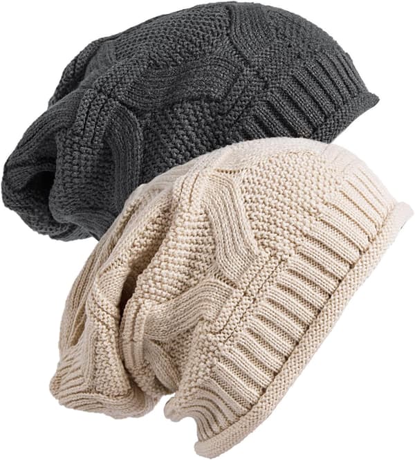 2-pak slouchy hue, vinterstrikket blød hue til kvinder og mænd