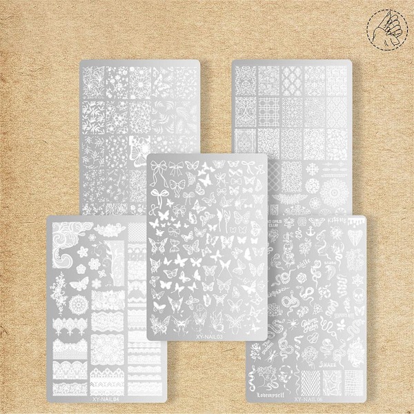 Nagelstämpling Tryckt Stålplatta Självhäftande Nagelsticker Sim NAIL 08 1pcs
