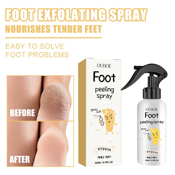 Fodeksfolierende spray reparerer og lysner, fjerner død hud og hård hud, og bleger fødder.