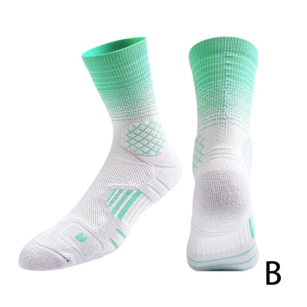 1 Par Gradient Basketbollstrumpor Handdukbotten Elite Strumpor Profes White and green 1pair
