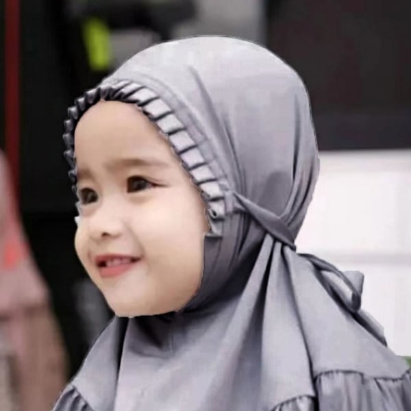 Heltäckande Hijab Amira Turban Scarf Barn Flickor Scarves Huvudskydd Gray 1pcs