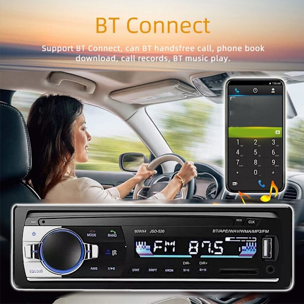 1 DIN Bluetooth Bilstereo Handsfree In-dash MP3/USB/SD/FM/AUX+F