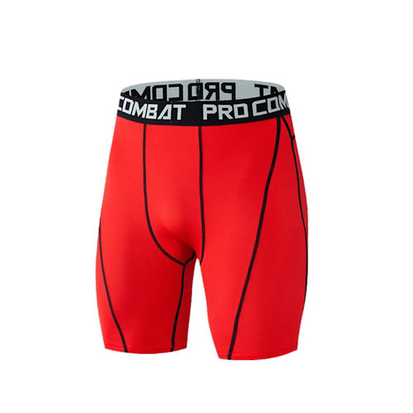 Kompressionsbyxor Sportshorts Elastiska män Snabbtorkande Breat red L